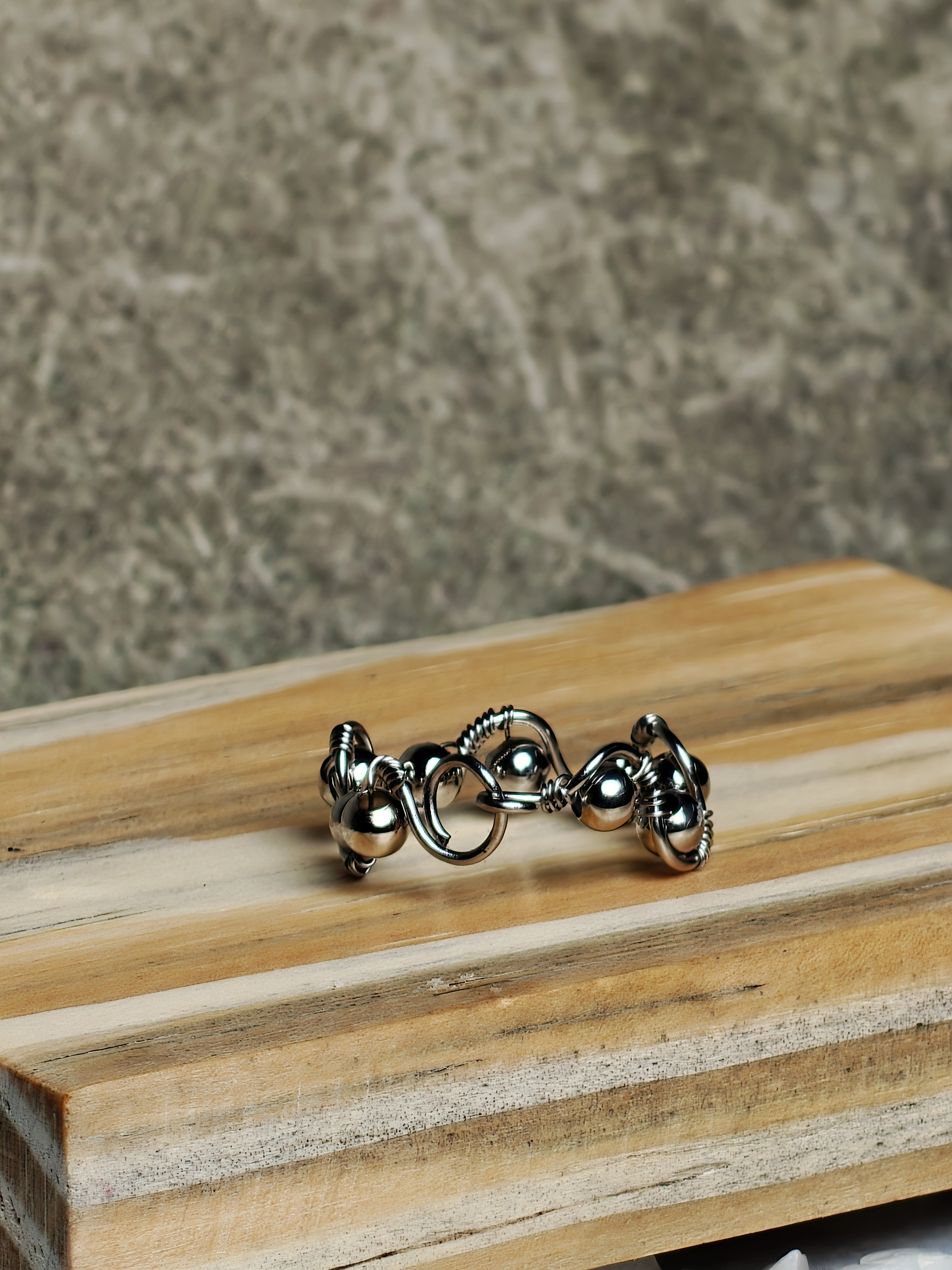 Handcrafted Silver-Toned Beaded Wire Ring
