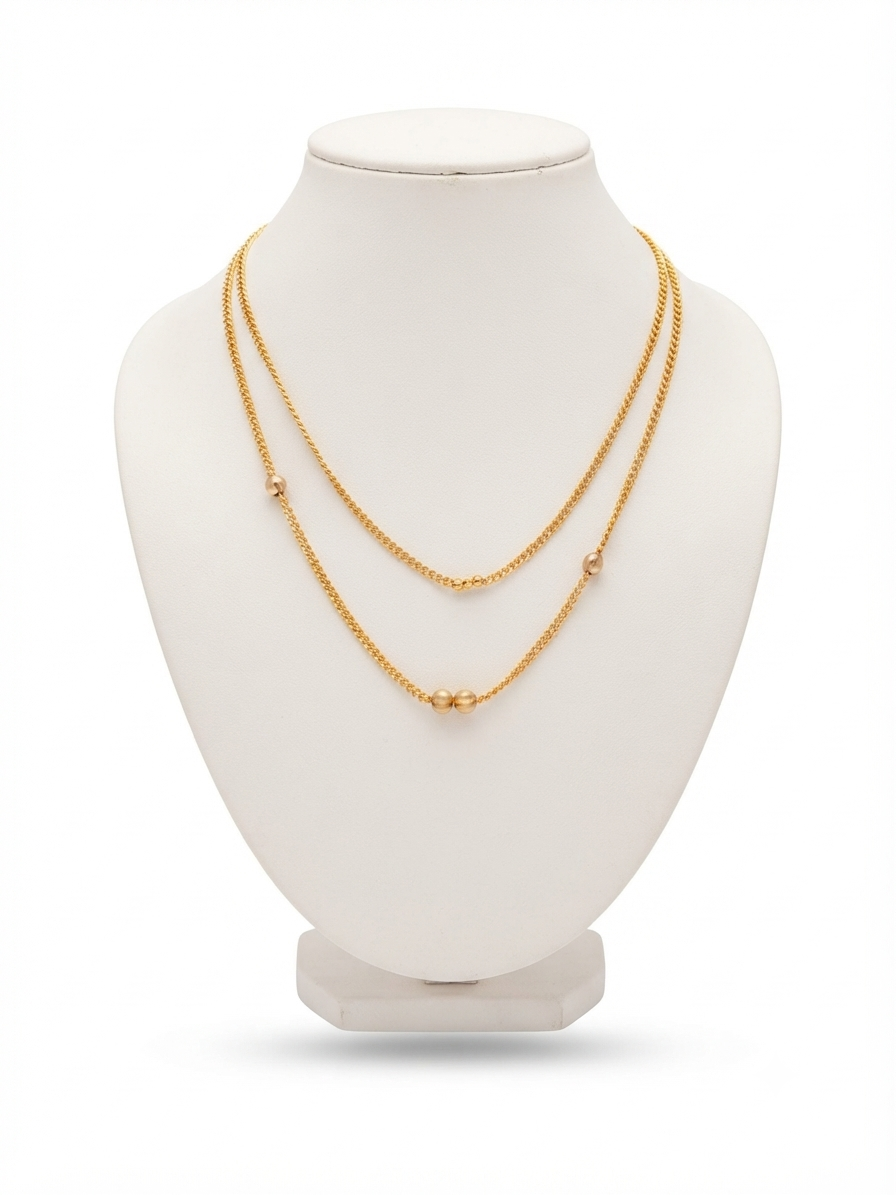 Double-Layered Golden Chain Necklace with Bead Accents