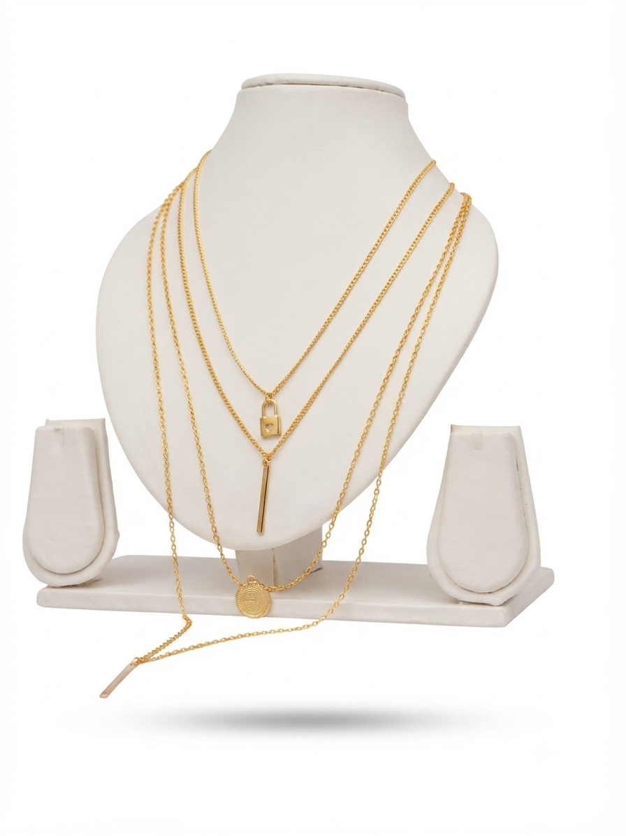 Handmade Multi-Layered Golden Statement Necklace with Charms