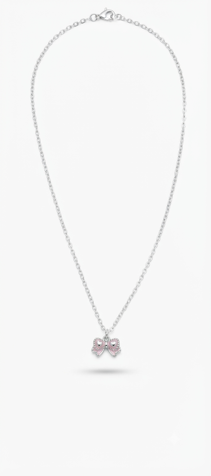 Handmade Vintage Style Shimmering Pink Bow Pendant Necklace