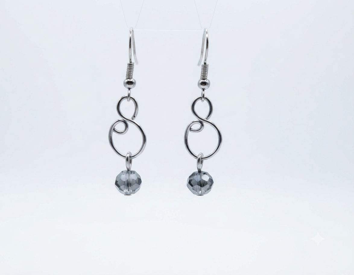 Handmade Silver-Toned Twisted Loop Crystal Dangle Earrings