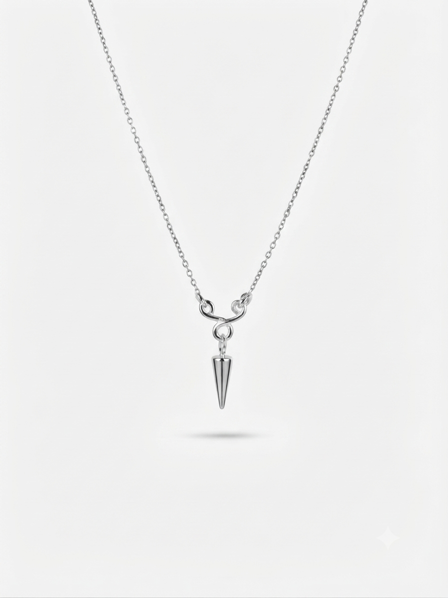Handmade Silver-Toned Black Spike Pendant Necklace