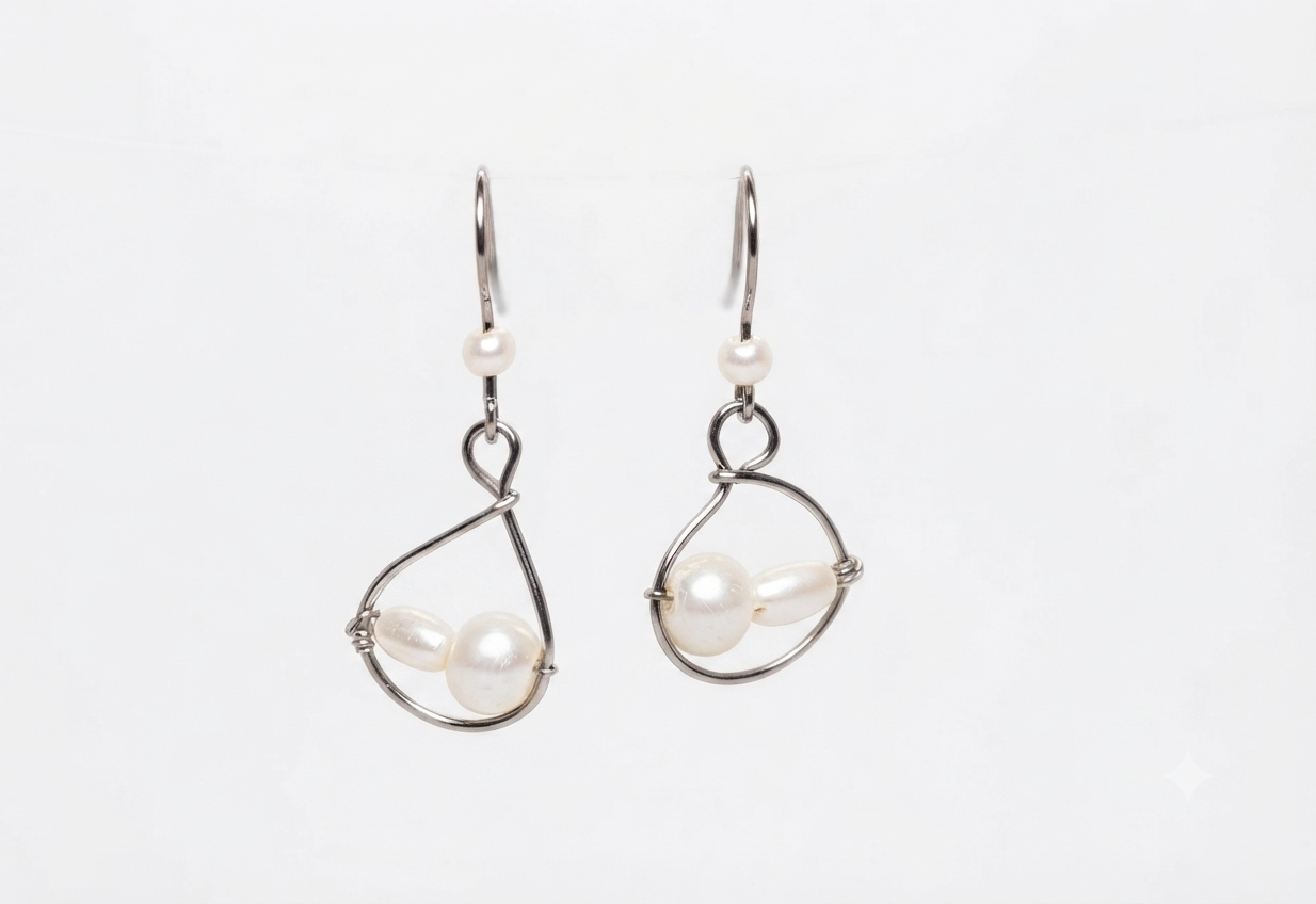 Handmade Silver-Toned Pearl Drop Earrings