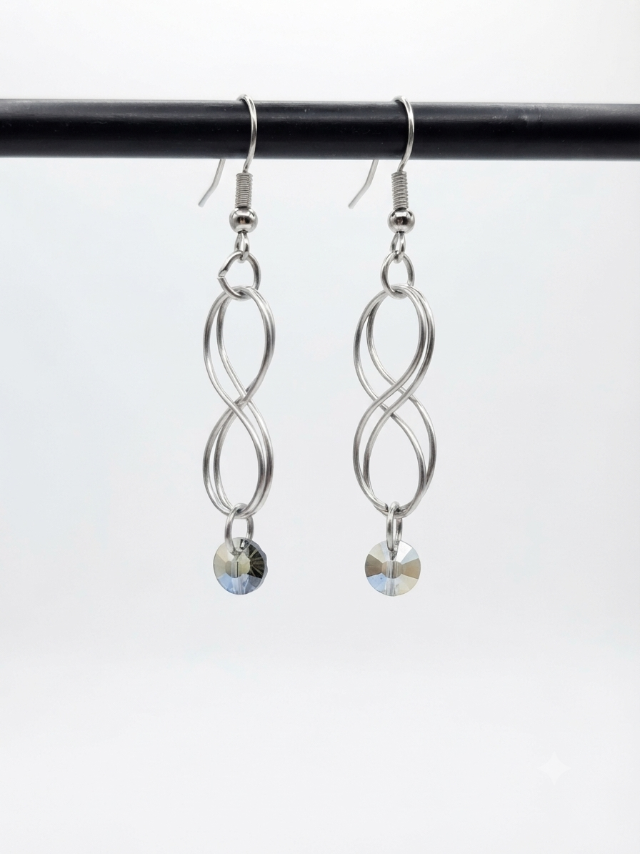 Handmade Silver-Toned Infinity Crystal Earrings