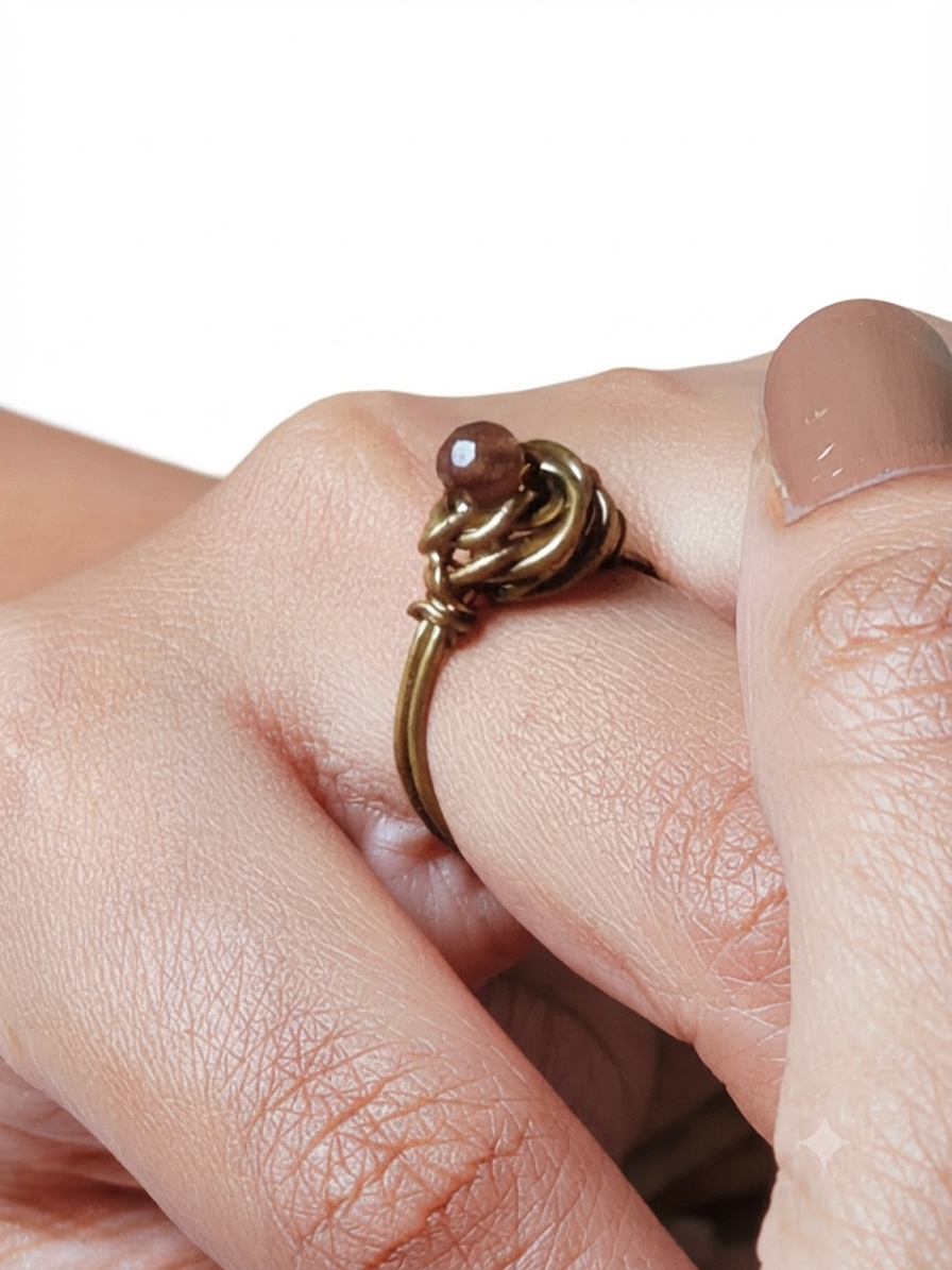 Handmade Wire-Wrapped Ring with Faceted Crystal Stone
