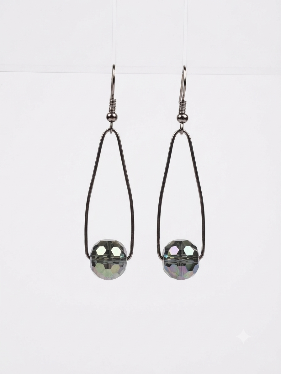 Handmade Silver-Toned Loop Earrings with AB Crystal Beads