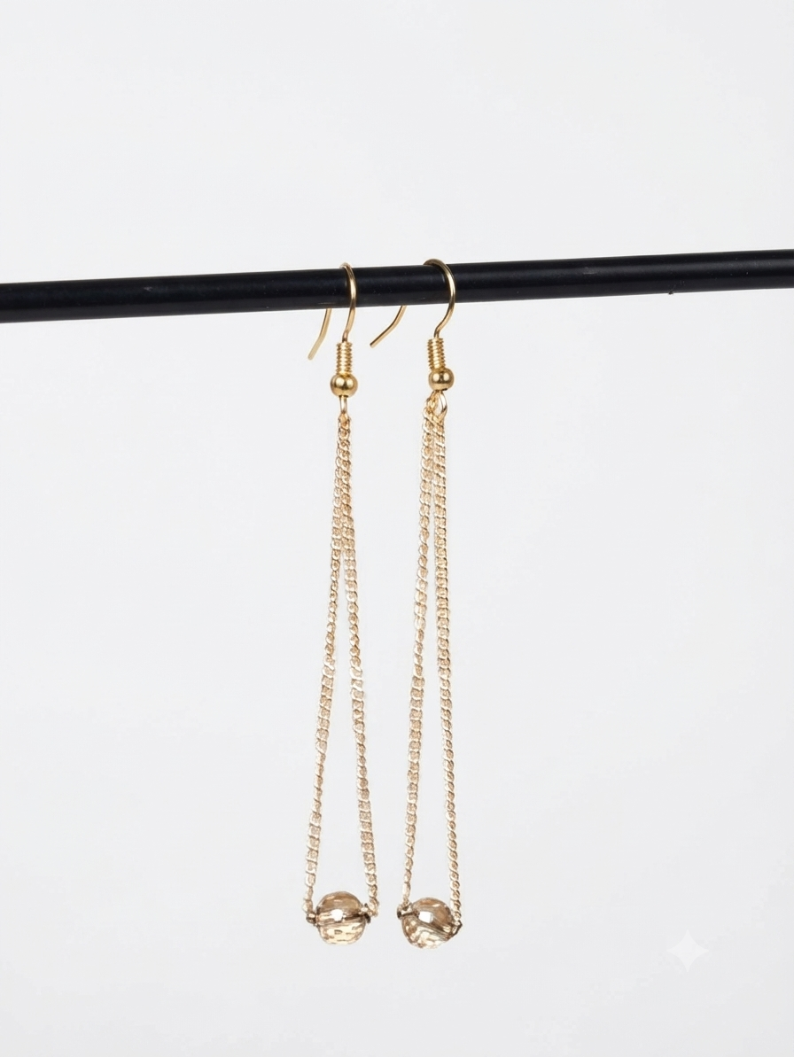 Handmade Gold-Toned Double Chain Crystal Drop Earrings