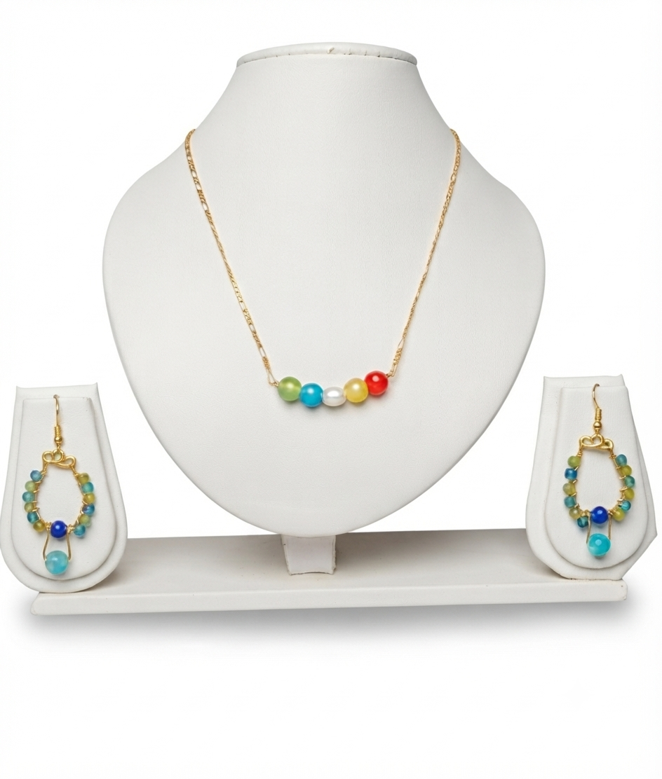Handmade Anti-Tarnish Multi-Color Beads Necklace & Earrings Set