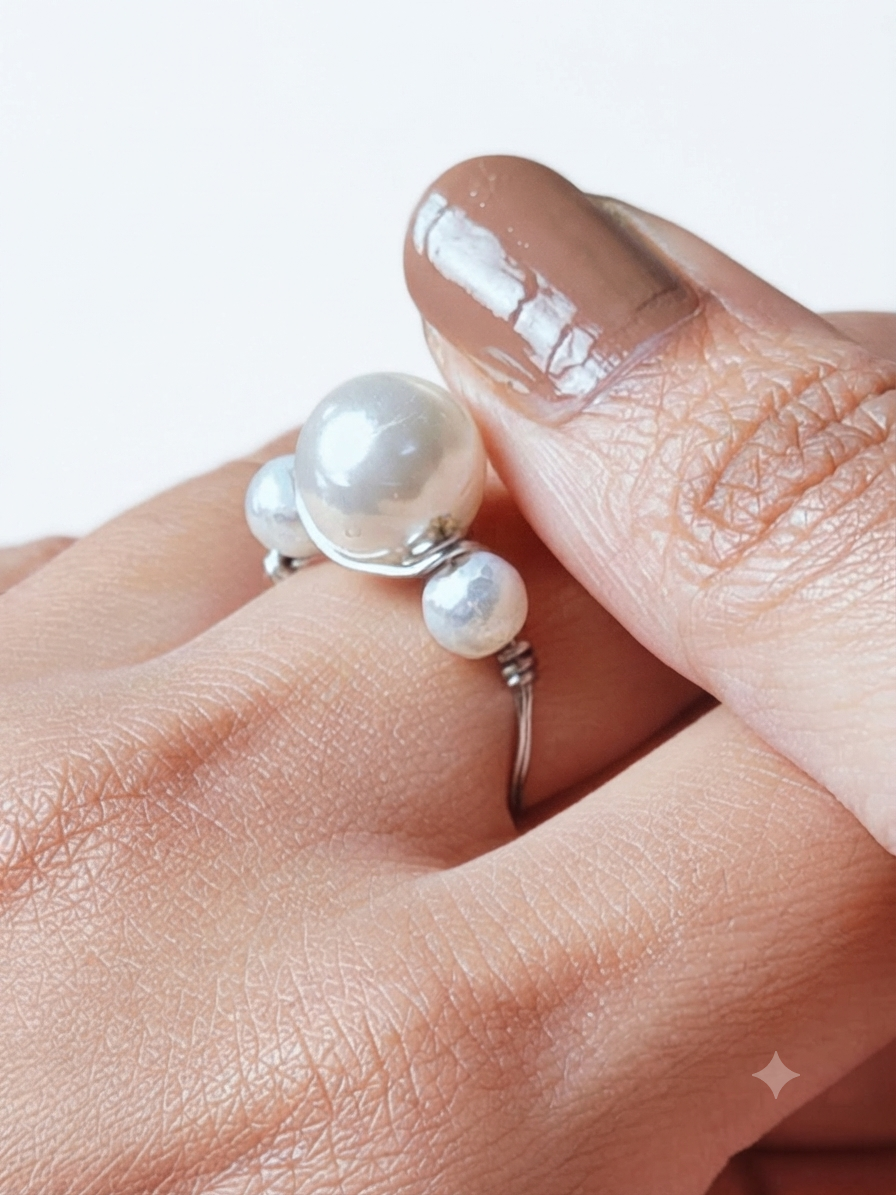 Handmade Pearl Wire Wrapped Ring