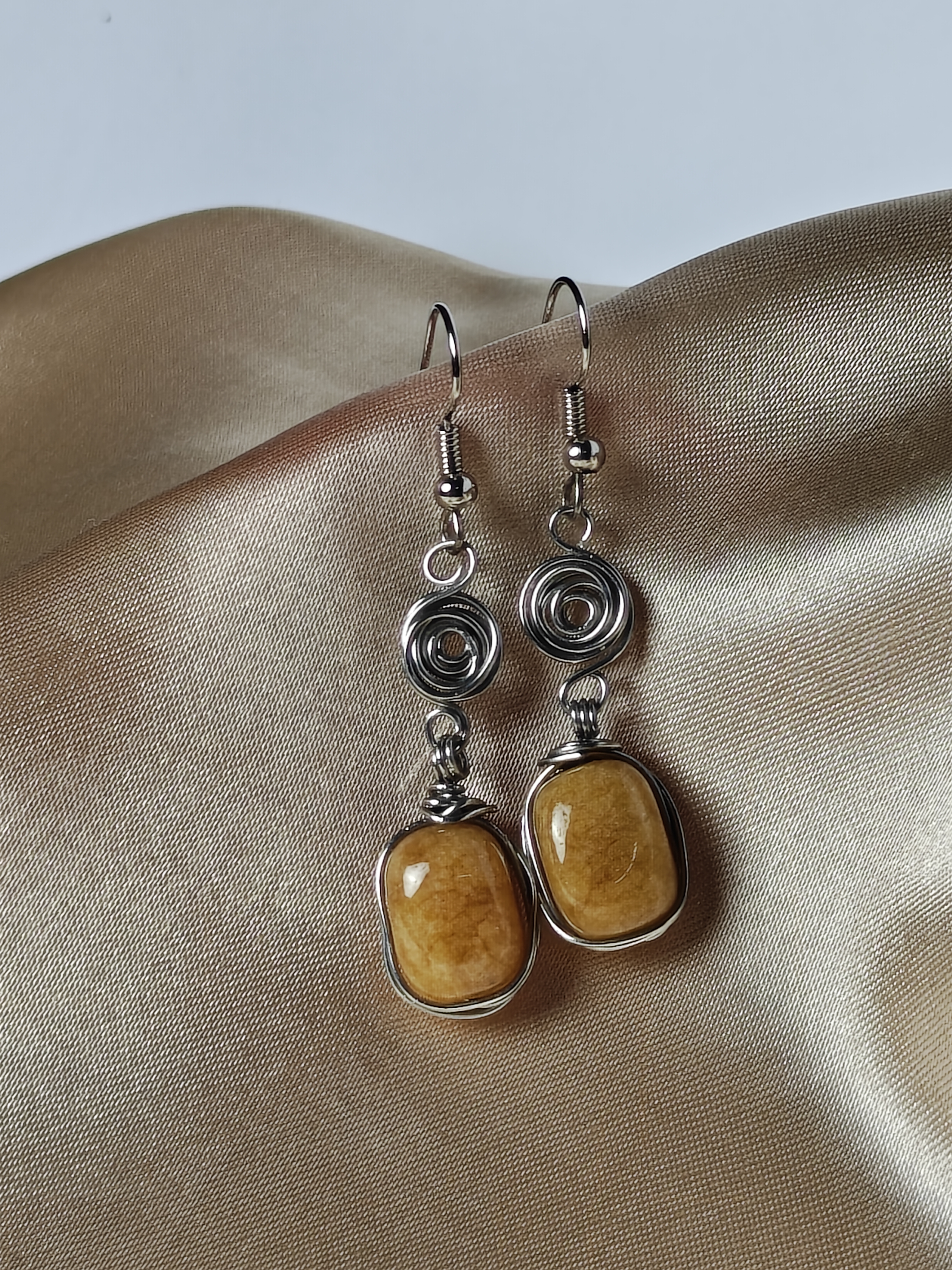 Handmade Yellow Stone Wire Wrapped Earrings