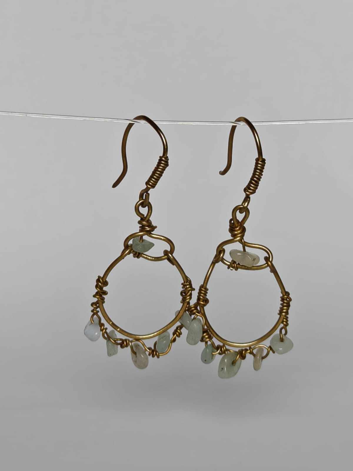 Handmade Golden Wire Wrapped Stone Drop Earrings